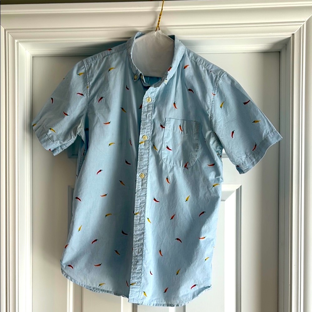 Gap Kids XXL light blue cotton button down w/jalapeño print